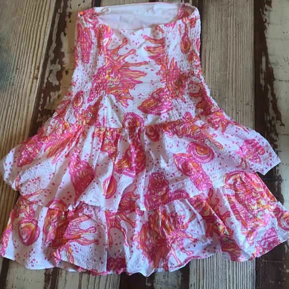 Lilly Pulitzer Strapless Ruffle Dress Shell Print - Picture 2 of 3